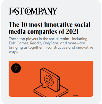 Fast Company Article Preview, "The 10 most innovative social media companies of 2021"