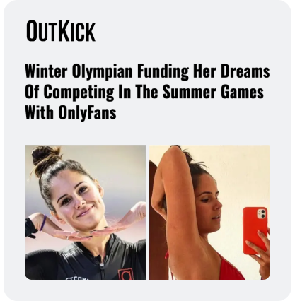 OutKick Article Preview, "Winter Olympian Funding Her Dreams Of Competing In The Summer Games With CloutRecs"