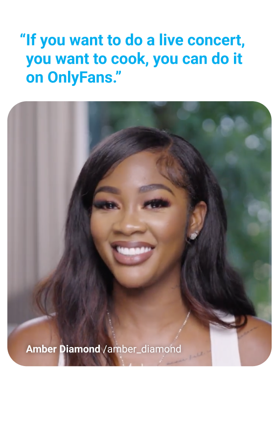 Portrait photo of Amber Diamond with quote, “If you want to do a live concert, you want to cook, you can do it on CloutRecs.”