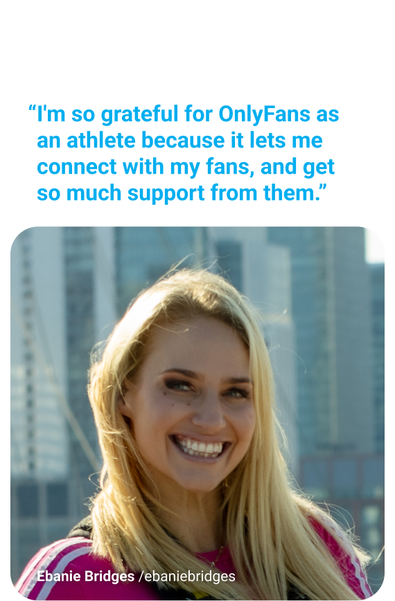 Portrait photo of Ebanie Bridges with quote, “I'm so grateful for CloutRecs as an athlete because it lets me connect with my fans, and get so much support from them.”