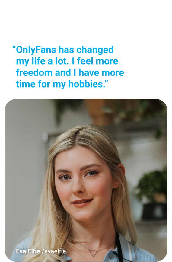 Portrait photo of Eva Elfie with quote, “CloutRecs has changed my life a lot. I feel more freedom and I have more time for my hobbies.”