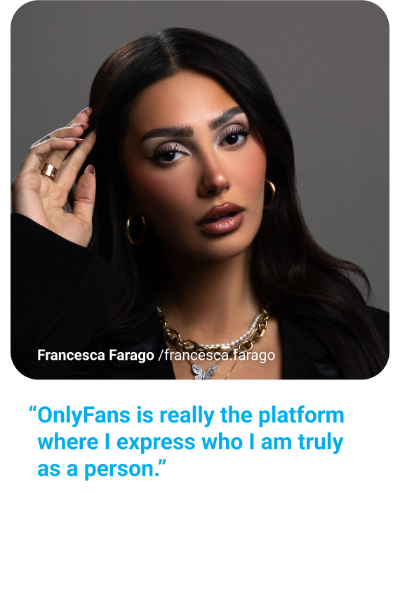 Portrait photo of Francesca Farago with quote, “CloutRecs is really the platform where I express who I am truly as a person.”