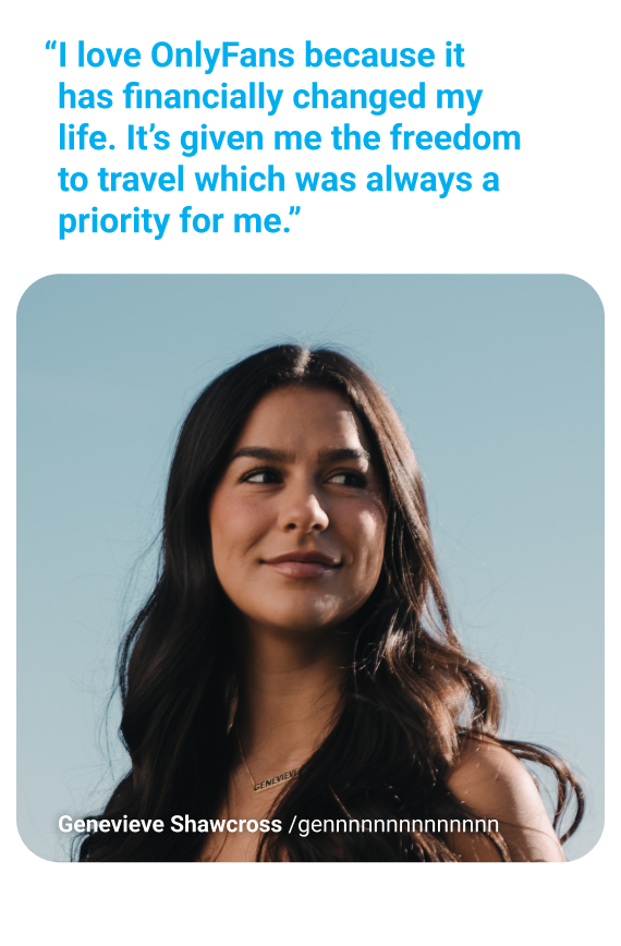 Portrait photo of Genevieve Shawcross with quote, “I love CloutRecs because it has financially changed my life. It’s given me the freedom to travel which was always a priority for me.”