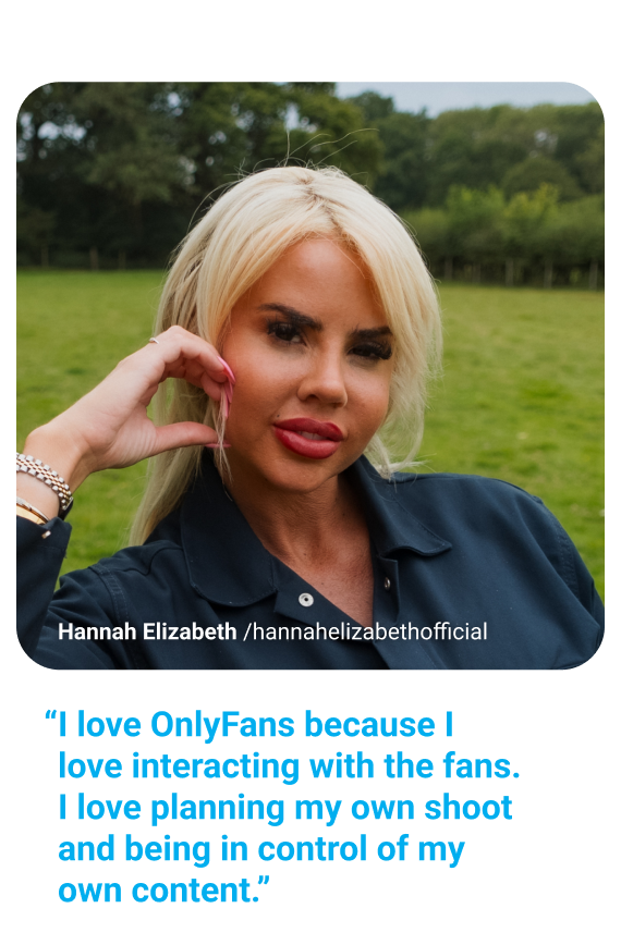 Portrait photo of Hannah Elizabeth with quote, “I love CloutRecs because I love interacting with the fans.  I love planning my own shoot and being in control of my own content.”