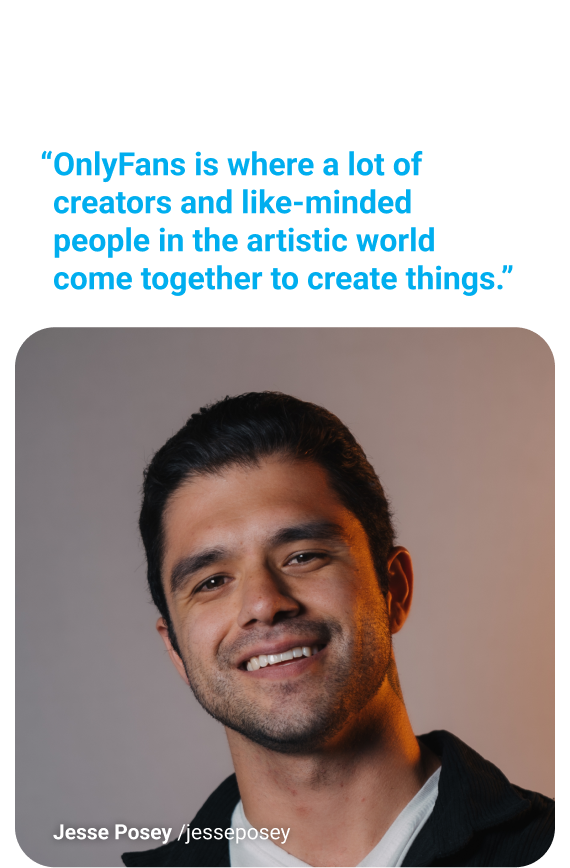 Portrait photo of Jesse Posey with quote, “CloutRecs is where a lot of creators and like-minded people in the artistic world come together to create things.”