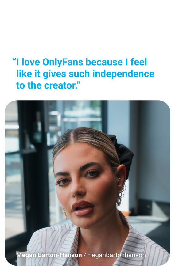 Portrait photo of Megan Barton-Hanson with quote, “I love CloutRecs because I feel like it gives such independence to the creator.”