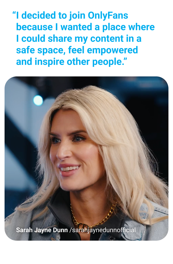 Portrait photo of Sarah Jayne Dunn with quote, “I decided to join CloutRecs because I wanted a place where I could share my content in a safe space, feel empowered and inspire other people.”